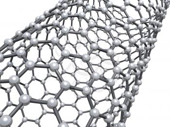 Single-walled zigzag carbon nanotube fragment, molecular scheme isolated on white background, 3d illustration