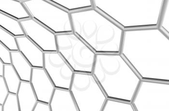 Hexagonal molecular structure, lattice isolated on white background, 3d illustration