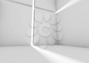 Abstract white contemporary interior, empty room with daylight beams. 3d render illustration