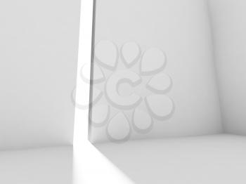 Abstract white contemporary interior, empty room with tall opening and daylight beam. 3d render illustration