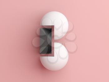 Abstract minimalist geometric object over pink background, 3d render illustration