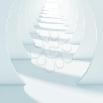 Abstract white tunnel interior. Square 3d render illustration