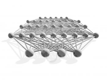 Artificial deep neural network structure, gray metallic model isolated on white, 3d illustration