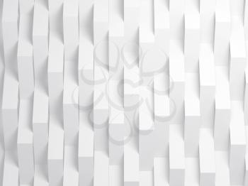 Abstract white digital background with vertical corners of stripes over wall. 3d render illustration