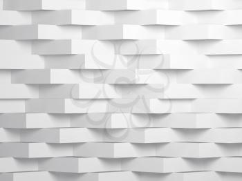 Abstract white digital background with corners of paper stripes over wall. 3d render illustration