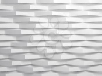 Abstract white digital background pattern, paper stripes corners over wall. 3d render illustration