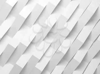 Abstract white digital background pattern, corners of paper stripes over wall. 3d render illustration