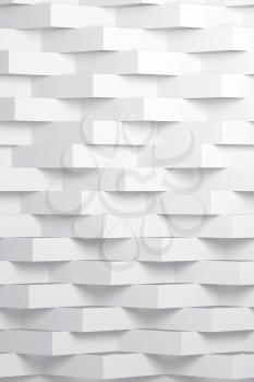 Abstract white vertical background pattern, corners of paper stripes over wall. 3d render illustration