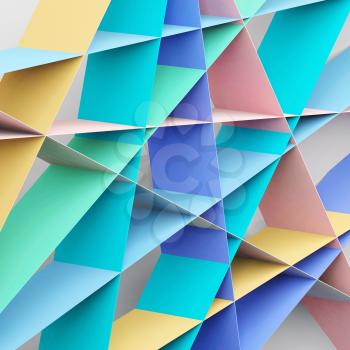Colorful paper stripes structure geometric ornament. Abstract square digital background, 3d render illustration