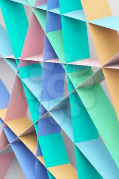 Colorful paper stripes structure. Vertical abstract digital background, 3d render illustration