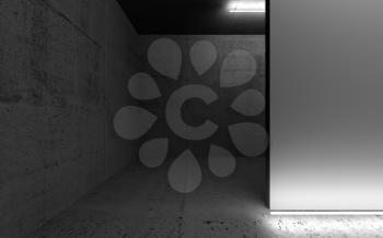 Abstract concrete interior with neon lights, 3d illustration
