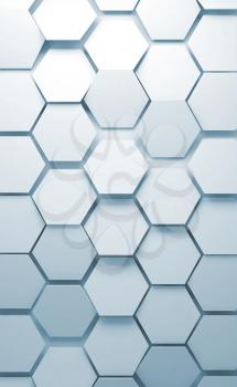 Abstract digital background with hexagons pattern on wall, vertical 3d render illustration