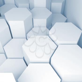 Abstract square digital background with extruded hexagons, 3d illustration