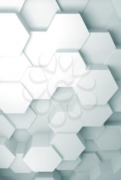 Abstract background with extruded hexagon pattern on wall, vertical 3d render illustration