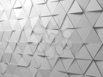 Abstract white background pattern with extruded triangles on wall, 3d render illustration

