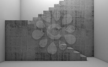 Concrete stairway installation in white empty room, architectural background, abstract 3d render illustration