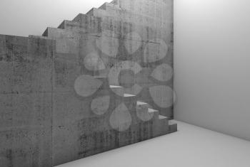 Concrete stairway in empty room interior, abstract architectural background, 3d render illustration