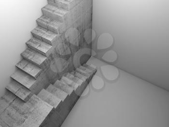 Concrete stairway installation in white room, abstract architectural background, 3d render illustration