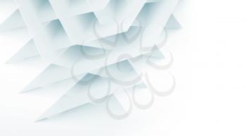 Parametric structure on white wall made of light blue sheets. Abstract digital graphic background with double exposure effect. 3d render illustration