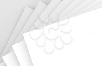 Abstract white background, decorative pile of paper sheets. 3d render illustration
