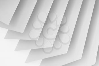 Abstract white digital background, geometric installation of thin paper sheets. 3d render illustration