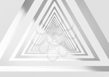 Abstract white triangular tunnel perspective background. 3d render illustration