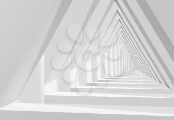 Abstract background with white triangle shaped tunnel perspective. 3d render illustration