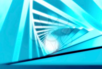 Abstract twisted glowing blue tunnel background. 3d render illustration