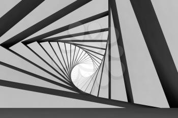 Abstract spiral black white tunnel background. 3d render illustration