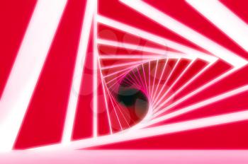 Abstract twisted red white tunnel background. 3d render illustration
