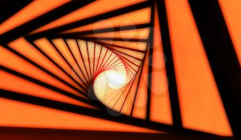 Abstract twisted orange black tunnel background. 3d render illustration