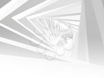 Abstract white twisted triangle shaped tunnel background. 3d render illustration
