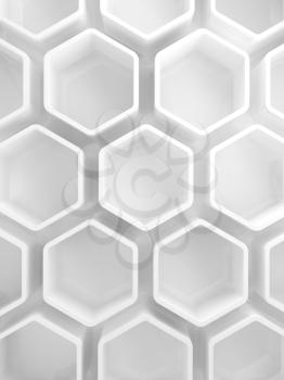 Abstract white honeycomb installation, vertical 3d illustration