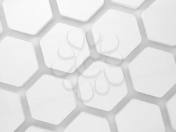 Abstract white honeycomb installation pattern on wall, 3d render illustration
