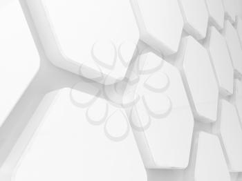 Abstract white honeycomb installation pattern on the wall, 3d render illustration