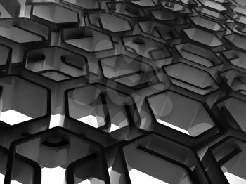 Abstract black glossy honeycomb structure background, 3d render illustration
