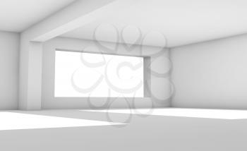 Empty white room with wide windows, abstract interior background. 3d render illustration