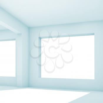 Empty white room with wide window, abstract square monochrome interior background, architectural 3d render illustration