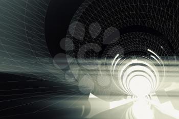 Abstract dark digital tunnel background, 3d render illustration