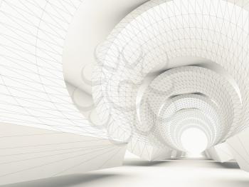 Blueprint stylized tunnel with wire-frame structure lines, Abstract dark digital background, 3d render illustration