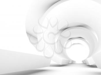 Abstract white tunnel interior, digital background, 3d render illustration