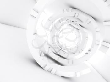Abstract white interior, with tunnel of rings, futuristic digital background, 3d render