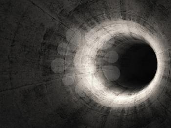 Round concrete tunnel interior. Abstract digital graphic background, 3d render illustration