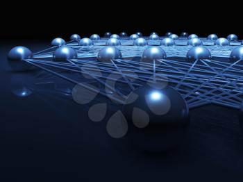 Artificial deep neural network structure fragment, digital illustration with schematic blue model, 3d render