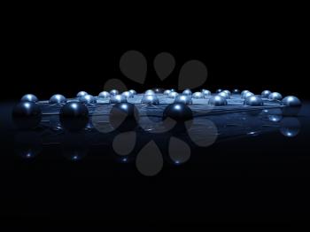 Artificial deep neural network structure, dark blue digital illustration with schematic model, 3d render