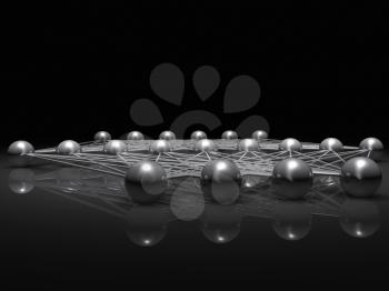 Artificial shallow neural network structure, illustration with schematic metallic model, 3d render
