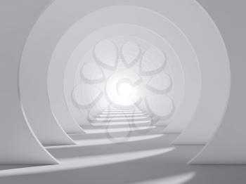 Abstract white round tunnel interior with perspective effect and shadows pattern, modern background wallpaper. 3d render illustration