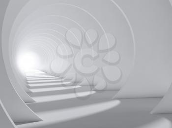 Abstract white round tunnel with glowing end and shadows pattern, modern background wallpaper. 3d render illustration