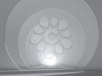 Abstract white tunnel interior with perspective effect, modern background wallpaper. 3d render illustration
