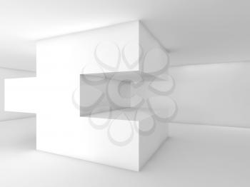 Abstract empty white interior with geometric installation object. 3d render illustration